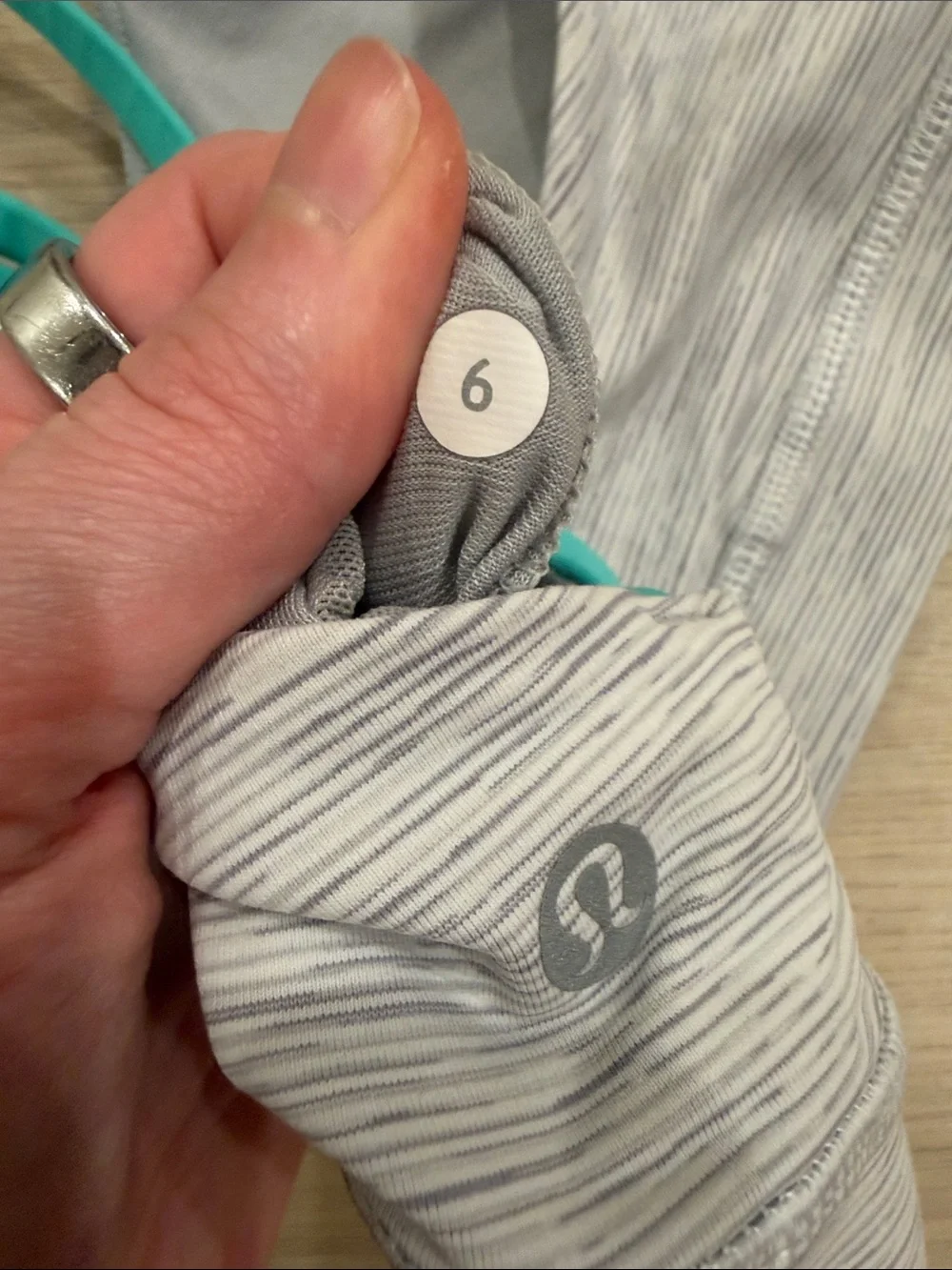 Lululemon size 6 Women’s Heather Gray Sports Bra with Teal Straps